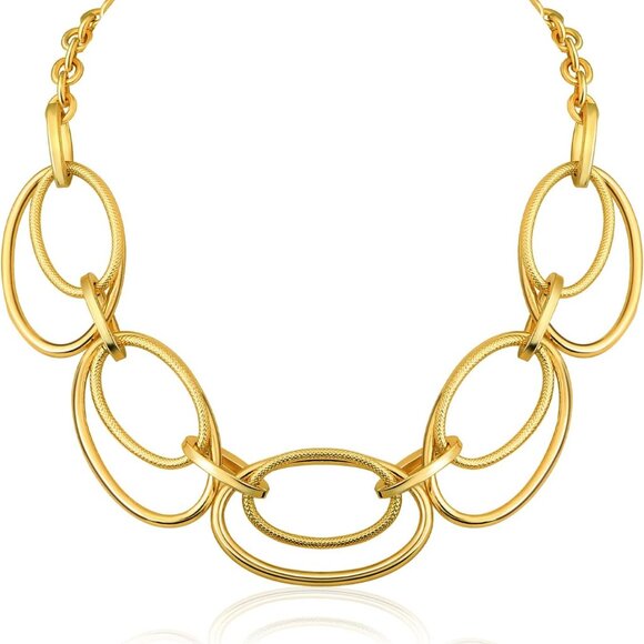 Gold Plated Chunky Necklace Women 18.5in Statement Jewelry Gift - Picture 1 of 6